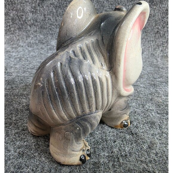 Vtg Ceramic Elephant Figurine Gray And Pink 4.5in Stoneware Decor - Picture 4 of 5